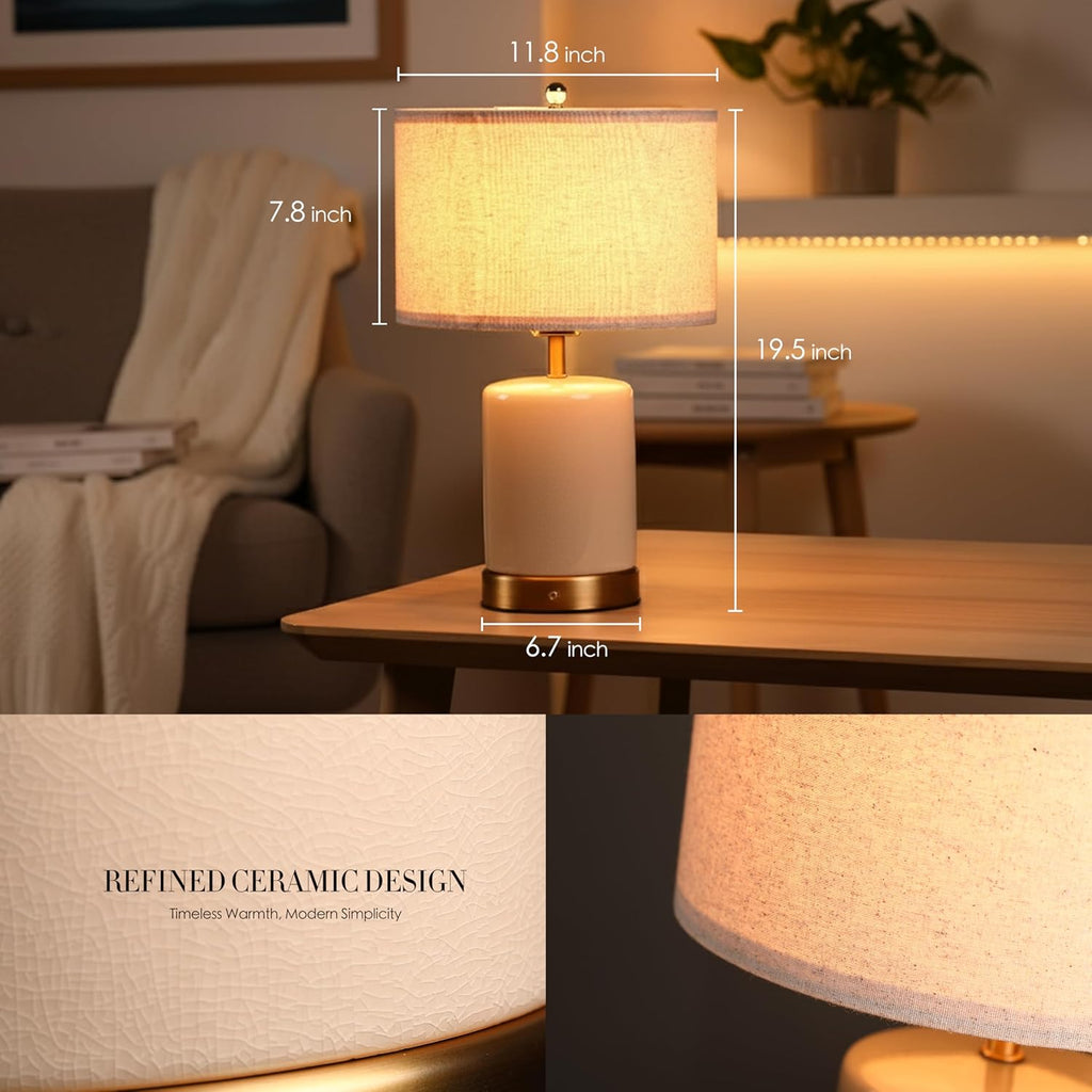 O’Bright Dune - Battery Powered Table Lamp, Rechargeable Cordless Ceramic Lamp, Full-Size 19.5 Inch Height, Dimmable, Smart Safety…