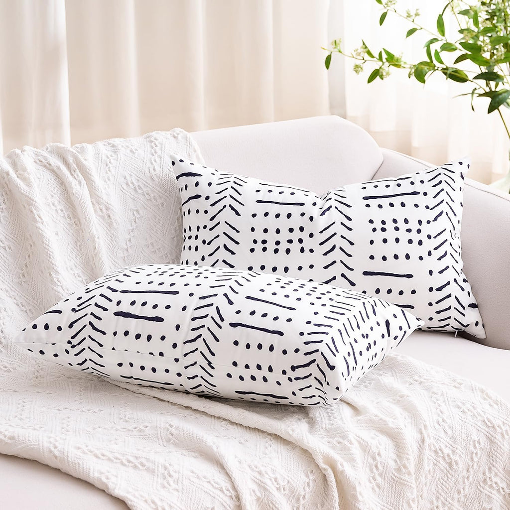 BONSTRAP Decorative Throw Pillow Covers White Farmhouse Lumbar Cushion Covers Boho Rectangular 12X20 Stripe Pattern Accent Pillowcas…