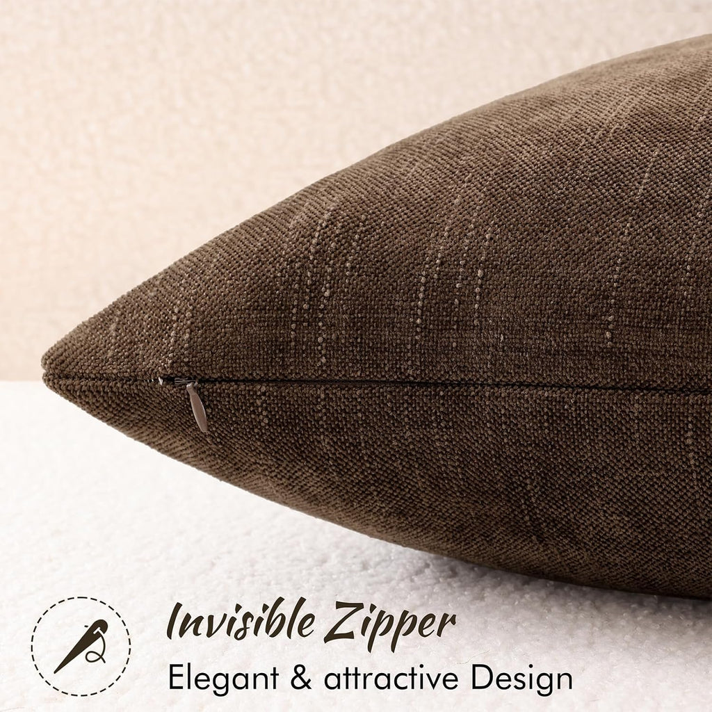 decorUhome Chenille Throw Pillow Covers 24x24 Set of 2, Square Decorative Pillow Covers with Zipper for Couch, Sofa, Living Room, Brown