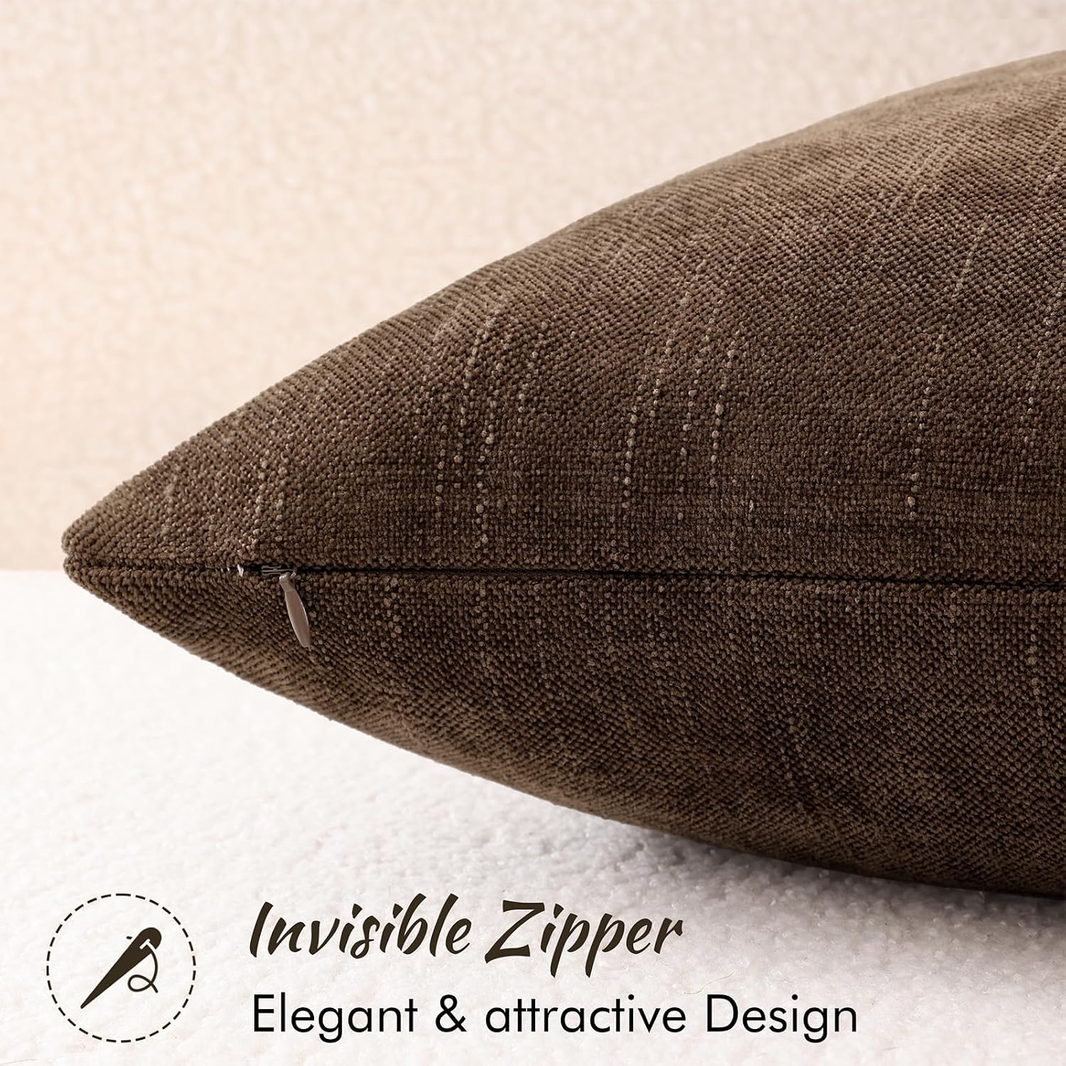 decorUhome Chenille Throw Pillow Covers 24x24 Set of 2, Square Decorative Pillow Covers with Zipper for Couch, Sofa, Living Room, Brown