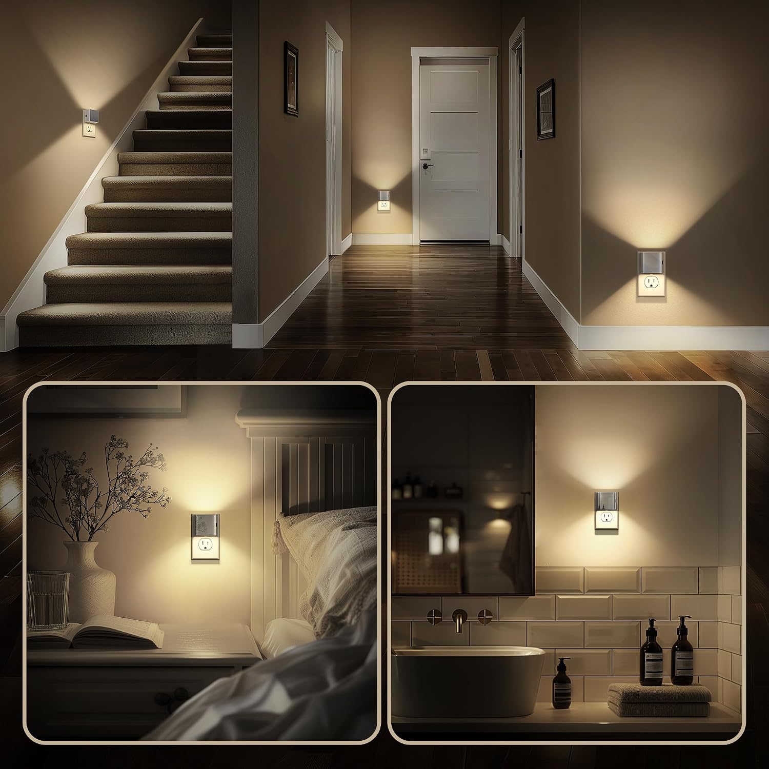 DORESshop LED Night Lights Plug into Wall [2 Pack], Plug in Nightlight, 3 Level Brightness Adjustable Night Light, Dusk to Dawn Sensor…