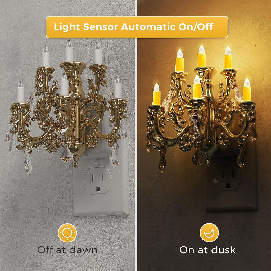 L LOHAS LED Night Lights Plug into Wall, Crystal Chandelier Candle Nightlight with Dusk to Dawn Sensor, Brightness Adjustable,3000K Soft…