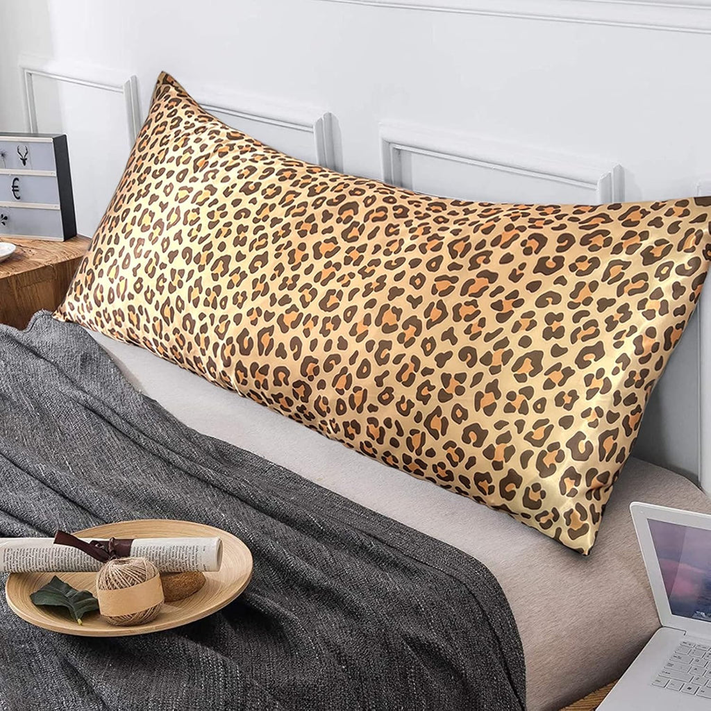 Lcbd Satin Body Pillow Case for Hair and Skin, Gold Leopard Printed Silk Satin Body Pillowcase Cover, 20x54 Cheetah Print Body Cooling Pill…