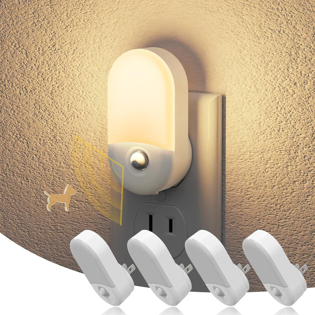 JandCase Motion Sensor Night Light, 4 Pack Motion Activated Night-lights, 3000K Warm White LED Night Lights Plug into Wall, 30/60LM…