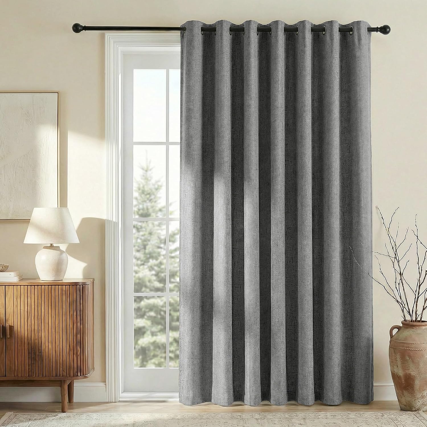 Nicetown 100% Blackout Linen Sliding Door Curtains with White Liner Composite, Grommet Extra Wide Window Treatments Room Divider Drapes for…