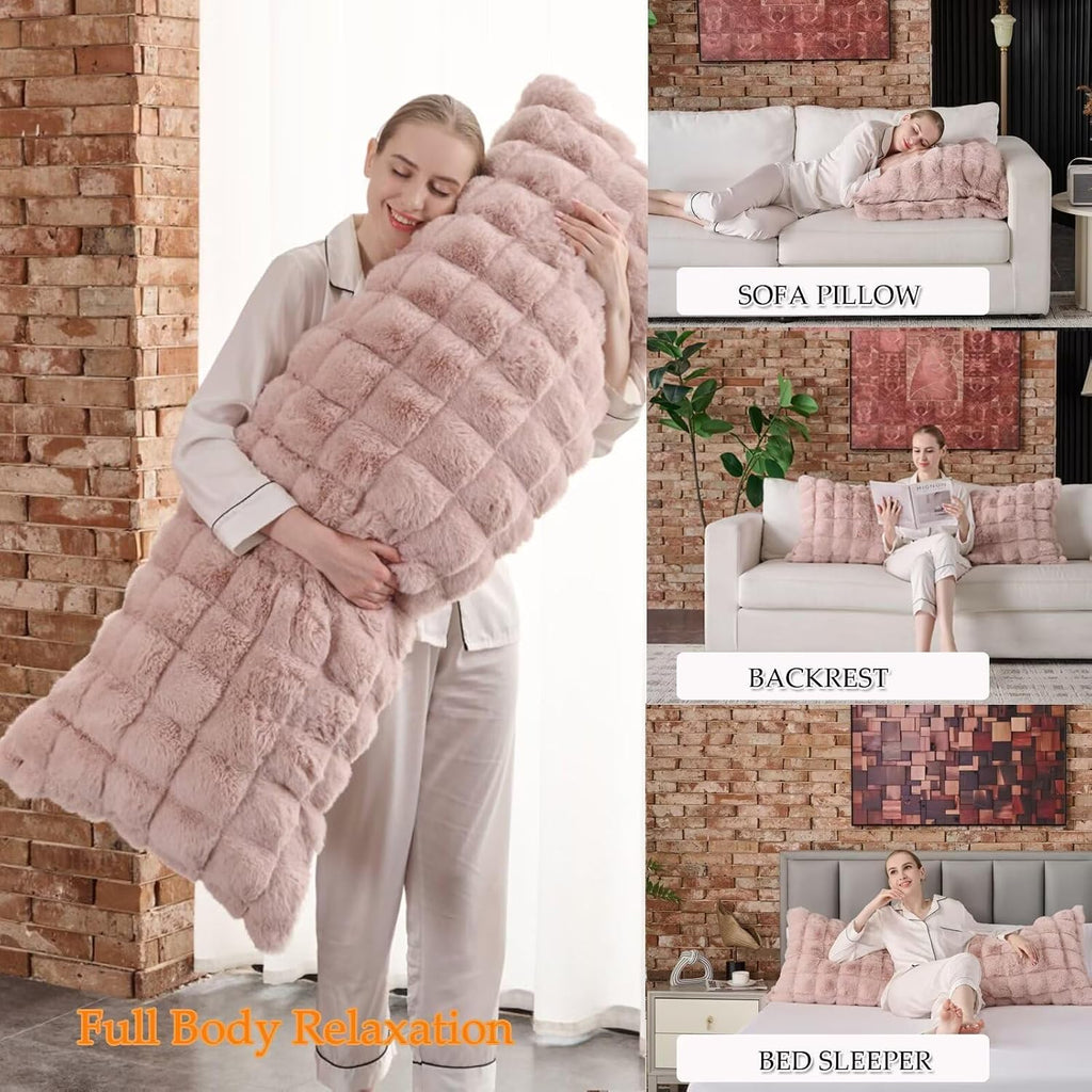 20"x54"Luxury Shaggy Faux Fur Body Pillow Cover, Bubble Fluffy Plush Bed Body Pillowcase with Zipper Closure, Plush Long Pillow Cover for…