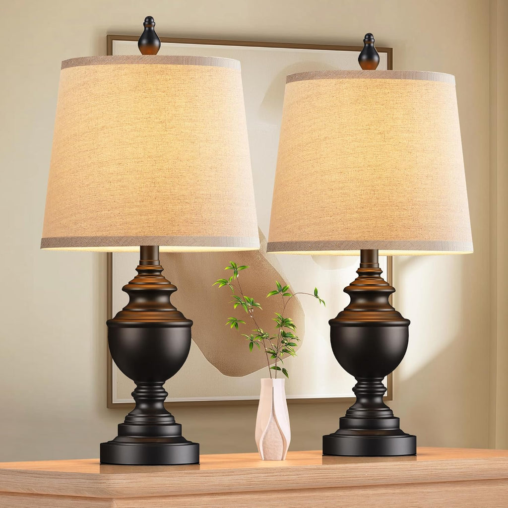 PARTPHONER Retro Table Lamps Set of 2, Bedside Lamp for Bedroom Rustic Farmhouse Table Lamps for Living Room, Vintage Nightstand Lamps…