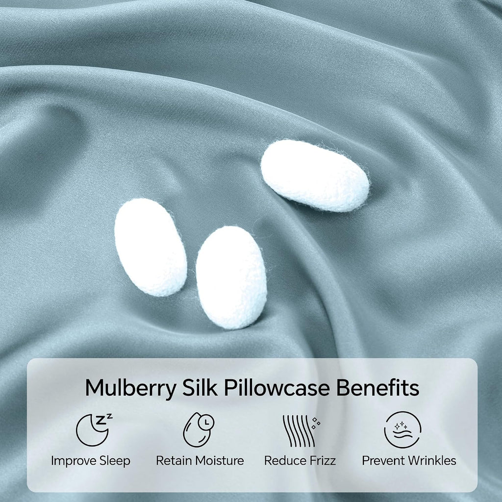 Infiixso Mulberry Silk Pillow Case for Hair and Skin, Silk Satin Pillowcase Standard Size with Hidden Zipper 20"x26", Extraordinary Smooth…