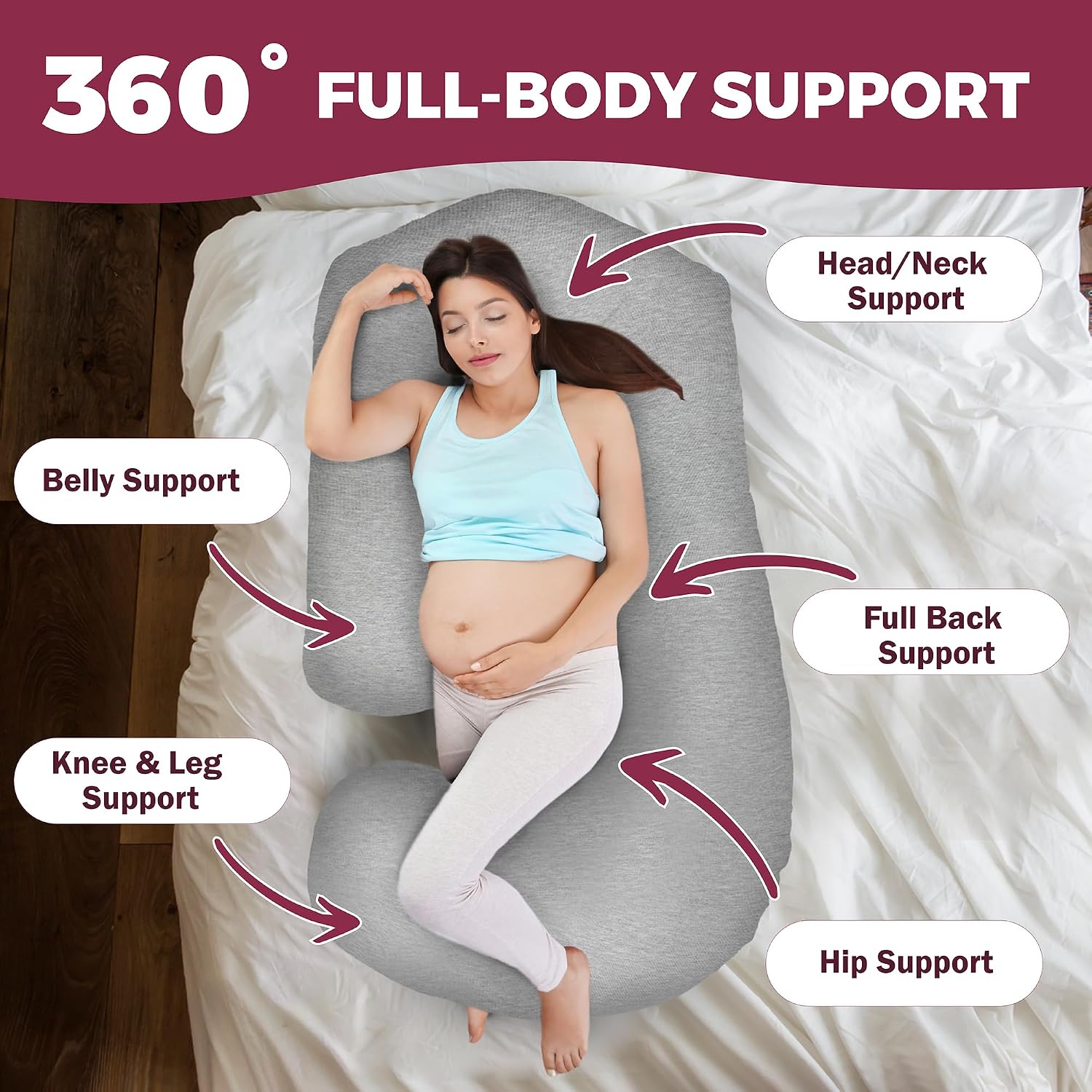 Pillani Pregnancy Pillows for Sleeping - V C U Shaped 57inch Full Body Pillow with Removable Washable Cover, Cooling Maternity Pillow for P…