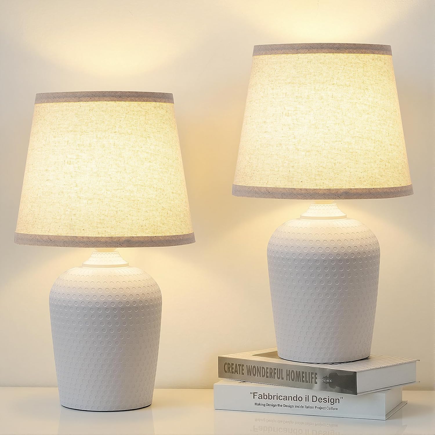 Sucolite 16'' Table Lamps Set of 2, Bedside Nightstand Lamps for Bedroom Kid’s Room, Cute Desk Lamps with Studded Texture Base for…