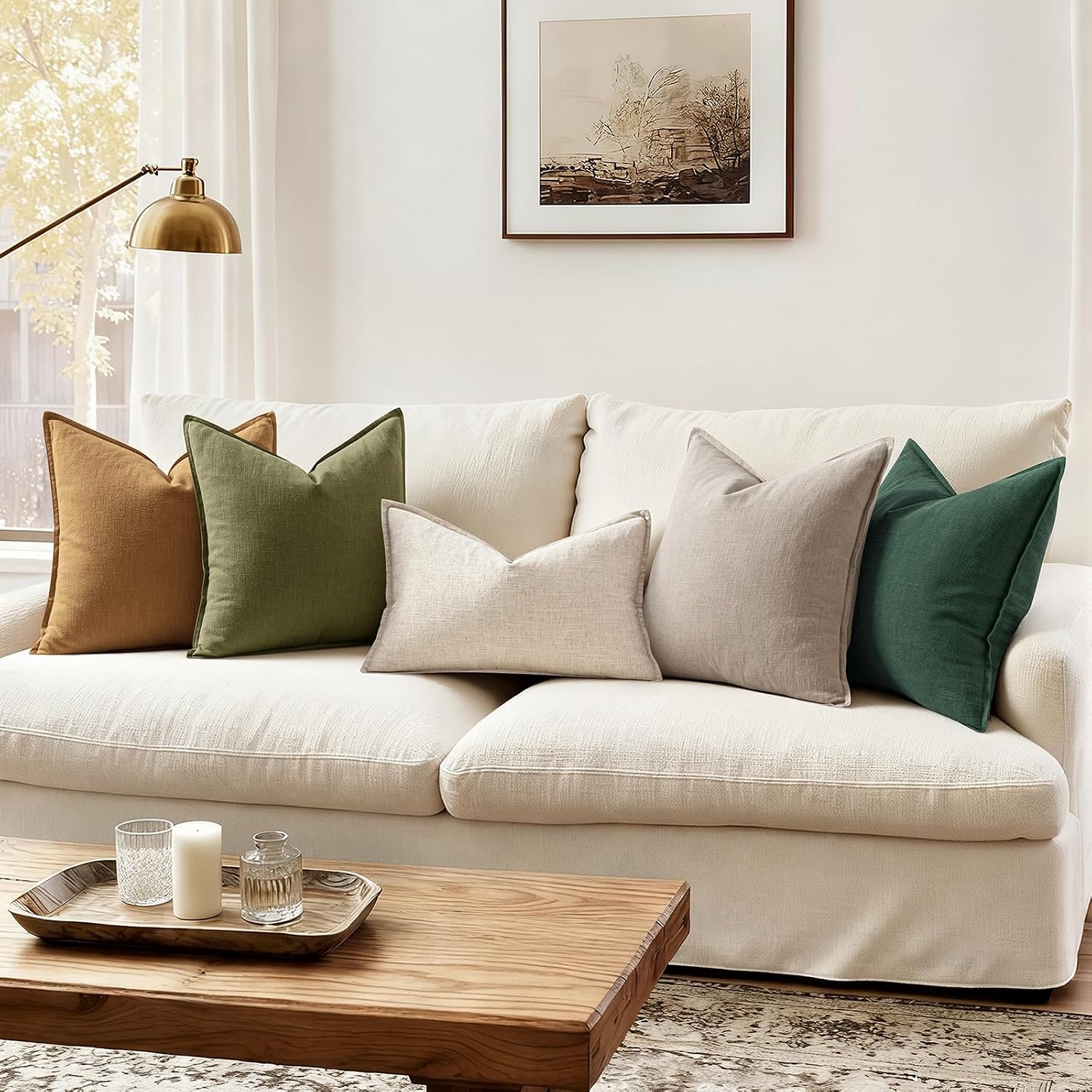 Anroduo Pack of 2 Decorative Linen Pillow Covers Natural Linen Neutral Farmhouse Boho Soild Cushion Case Soft Accent Pillowcase for Couch S…
