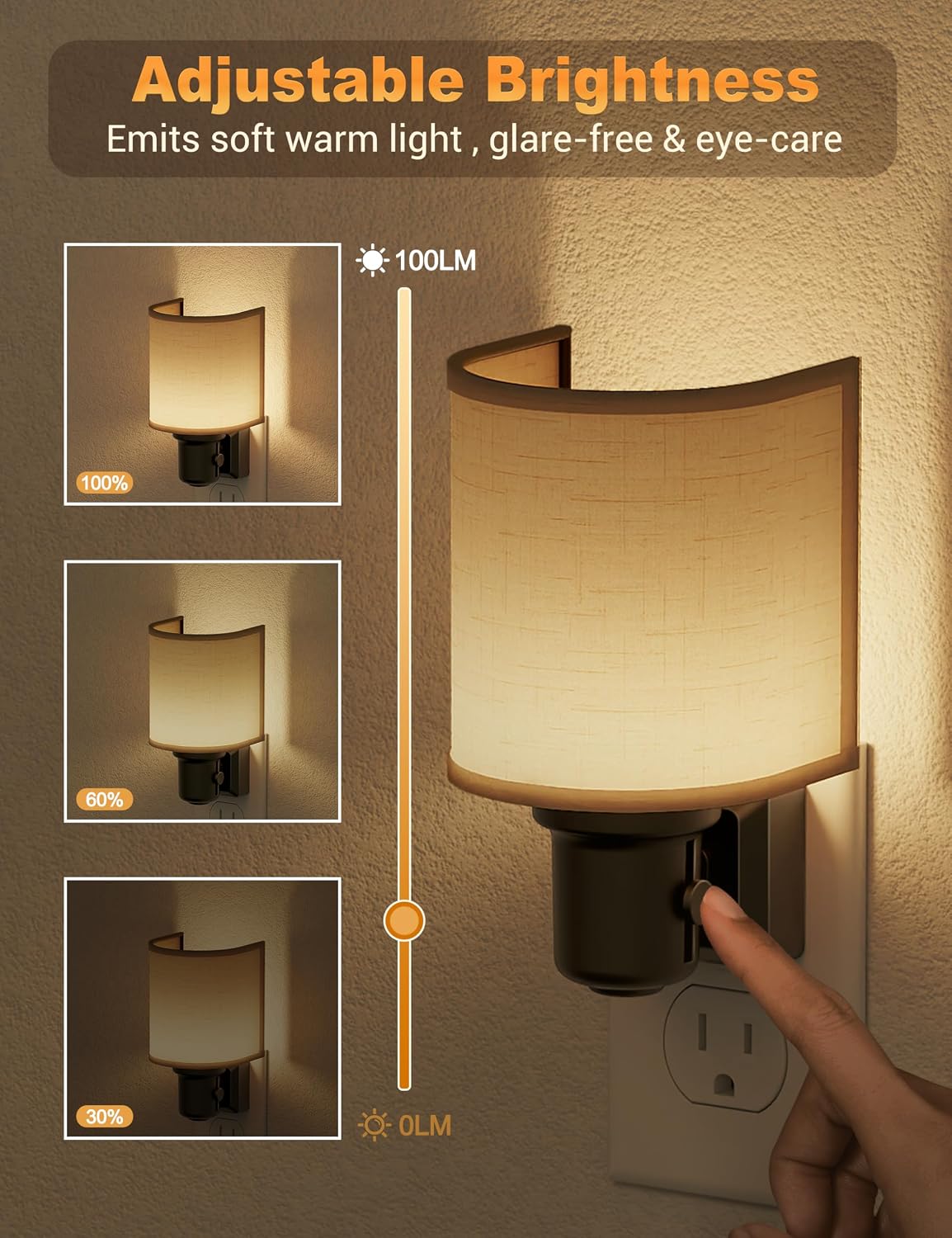 JandCase Night Lights Plug into Wall, LED Night Light Dimmable, Nightlight with Auto On Off Light Sensor, Warm White 3000K Night Lights…