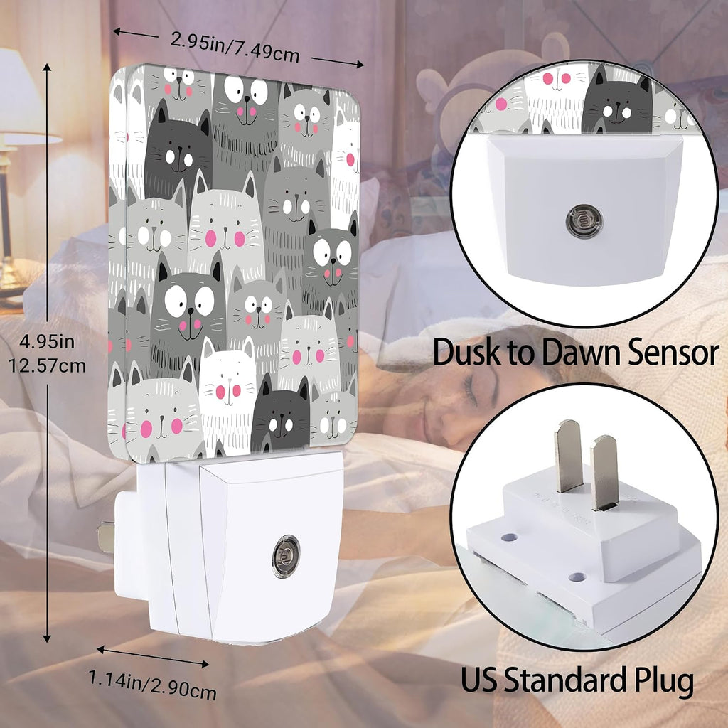 Gray Cartoon Cat Night Light Plug in Wall Lamp Smart Dusk to Dawn Sensor for Home Decorative, Kids Room Bedroom Bathroom Kitchen Hallway…