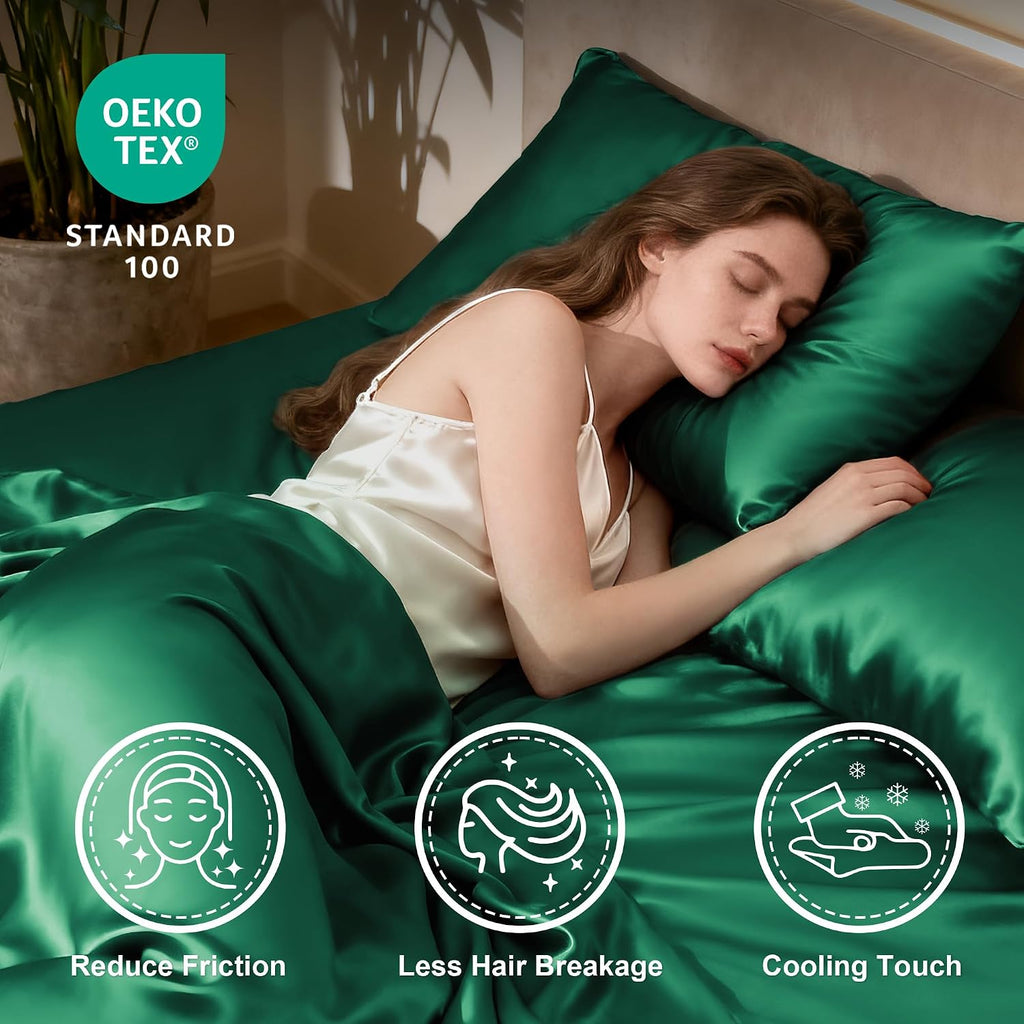 Lovescabin Love's cabin 4Piece California King Satin Bed Linen Set, Dark Green Silky Satin Sheets, Deep Pocket, Luxury Silk Feel, 1 Flat, 1…