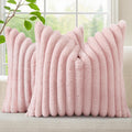 decorUhome Summer Cozy Faux Fur Throw Pillow Covers 16x16 Set of 2 Decorative Soft Plush Striped Modern Farmhouse Boho Couch Pillow Cases w…