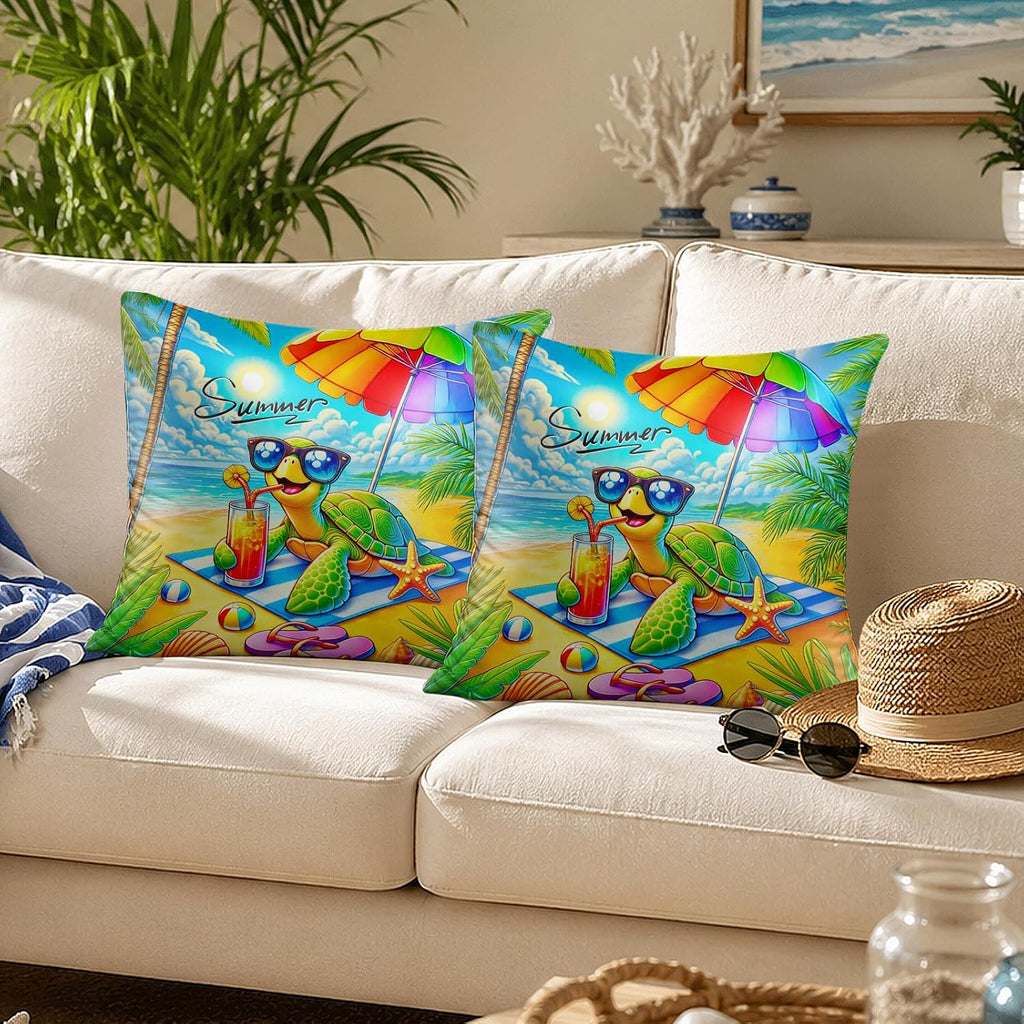 BlissYard Summer Beach Throw Pillow Covers Set of 18x18 Decorative Pillow Covers Cute Sea Turtle Ocean Theme Cushion Covers for Couch…
