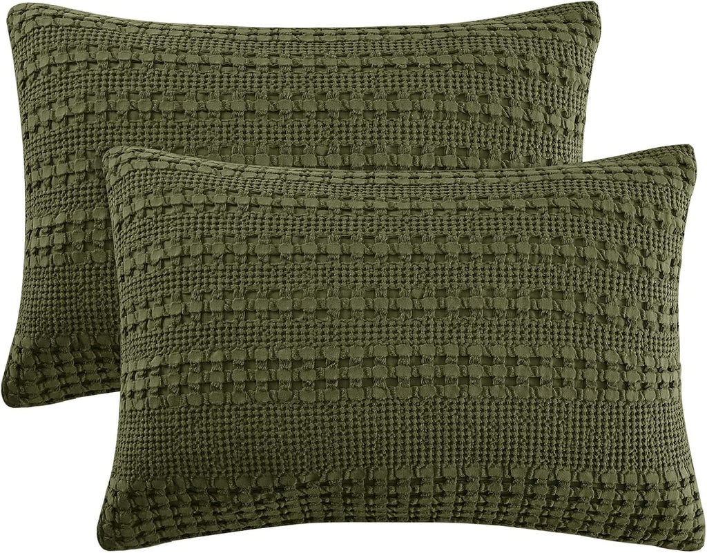 Phf 100% Cotton Waffle Pillow Shams Standard Size, 2 Pack 20" x 26" Soft Skin-Friendly Pillowcases, No Filling, Aesthetic Woven and Breatha…