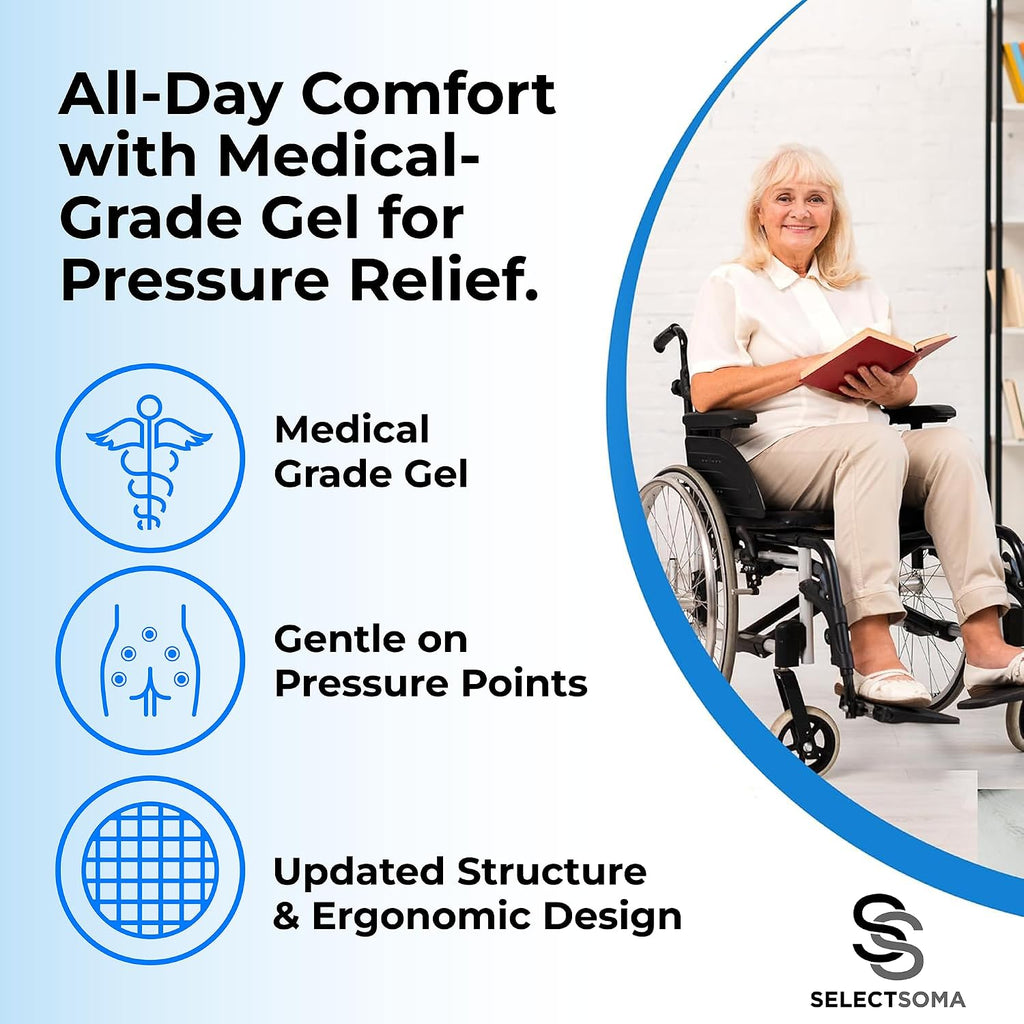 SelectSoma Travel Gel Seat Cushion for Long Sitting - Travel Pad for Car, Truck, Office Chair, Wheelchair - Cooling Gel Cushion for Sciatic…