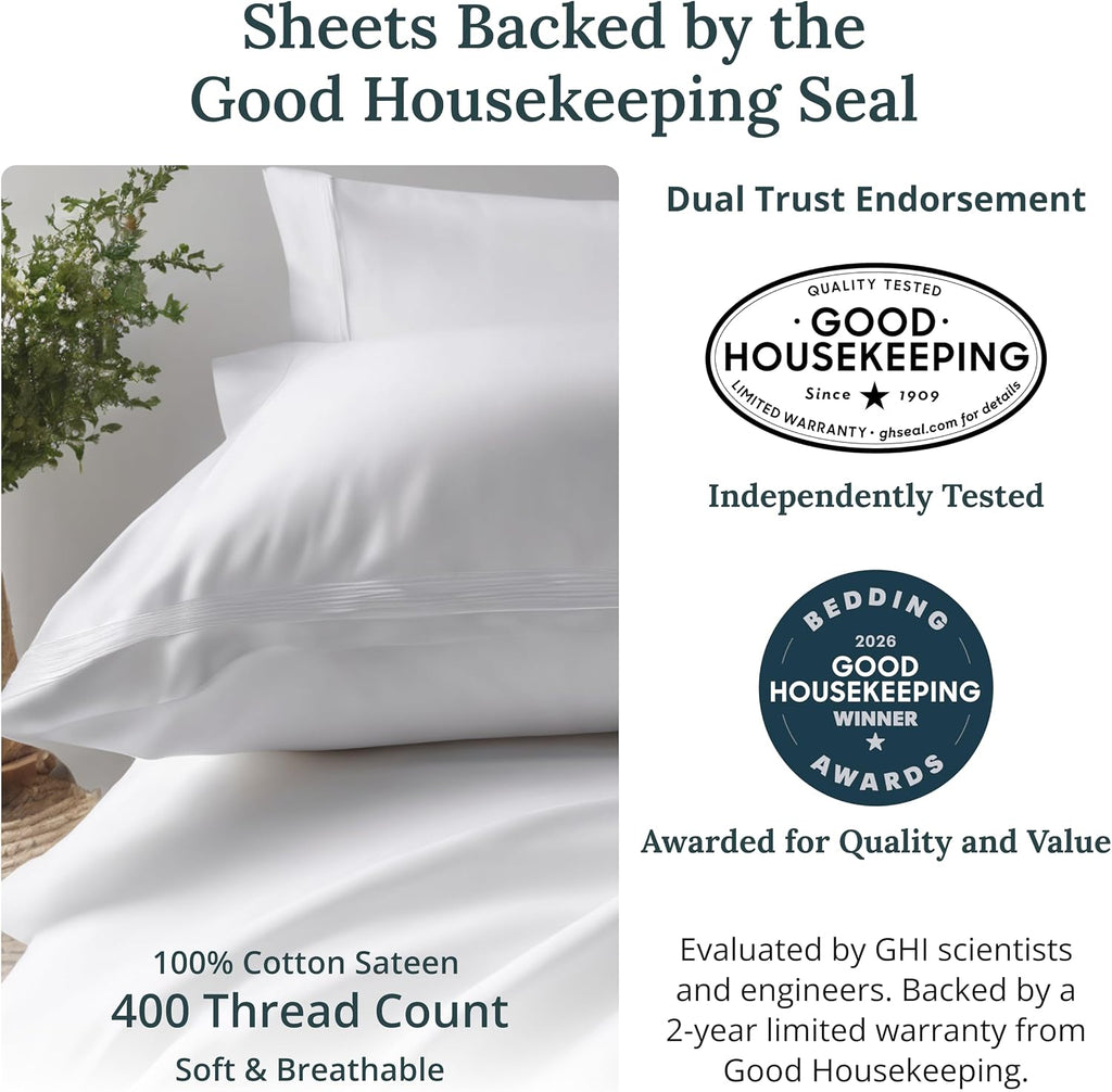CaliforniaDesignDen California Design Den 6-Pc Queen Size Sheet Set with 4 Pillowcases - 400 Thread Count 100% Cotton Sheets, Sateen Weave,…