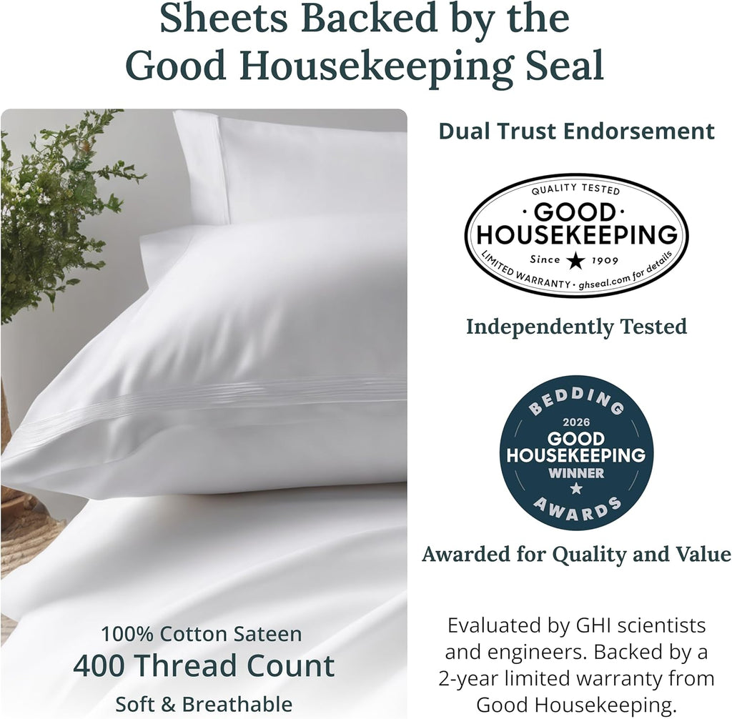 CaliforniaDesignDen California Design Den Soft 100% Cotton Bed Sheets Twin XL Set, 400 Thread Count Good Housekeeping Award Winner, Smooth…