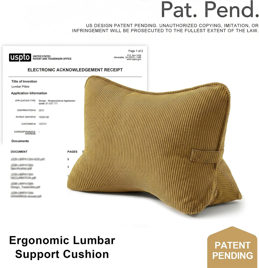 Ailuteie Pat. Pend. Corduroy Lumbar Support Back Pillow for Reading & Lounging, Ergonomic Triangle Cushion for Sofa, Armchair & Bed Sitting…