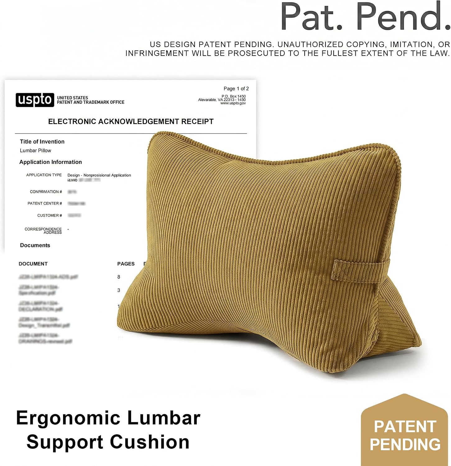 Ailuteie Pat. Pend. Corduroy Lumbar Support Back Pillow for Reading & Lounging, Ergonomic Triangle Cushion for Sofa, Armchair & Bed Sitting…