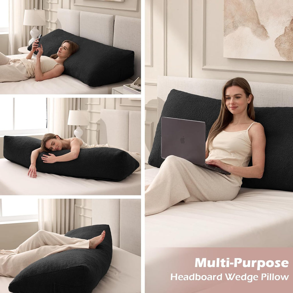 MuaMelop Headboard Pillow Queen, Triangle Bed Wedge Pillow for Headboard, Backrest Pillow for Sitting up, Reading, Working, Headboard Daybe…