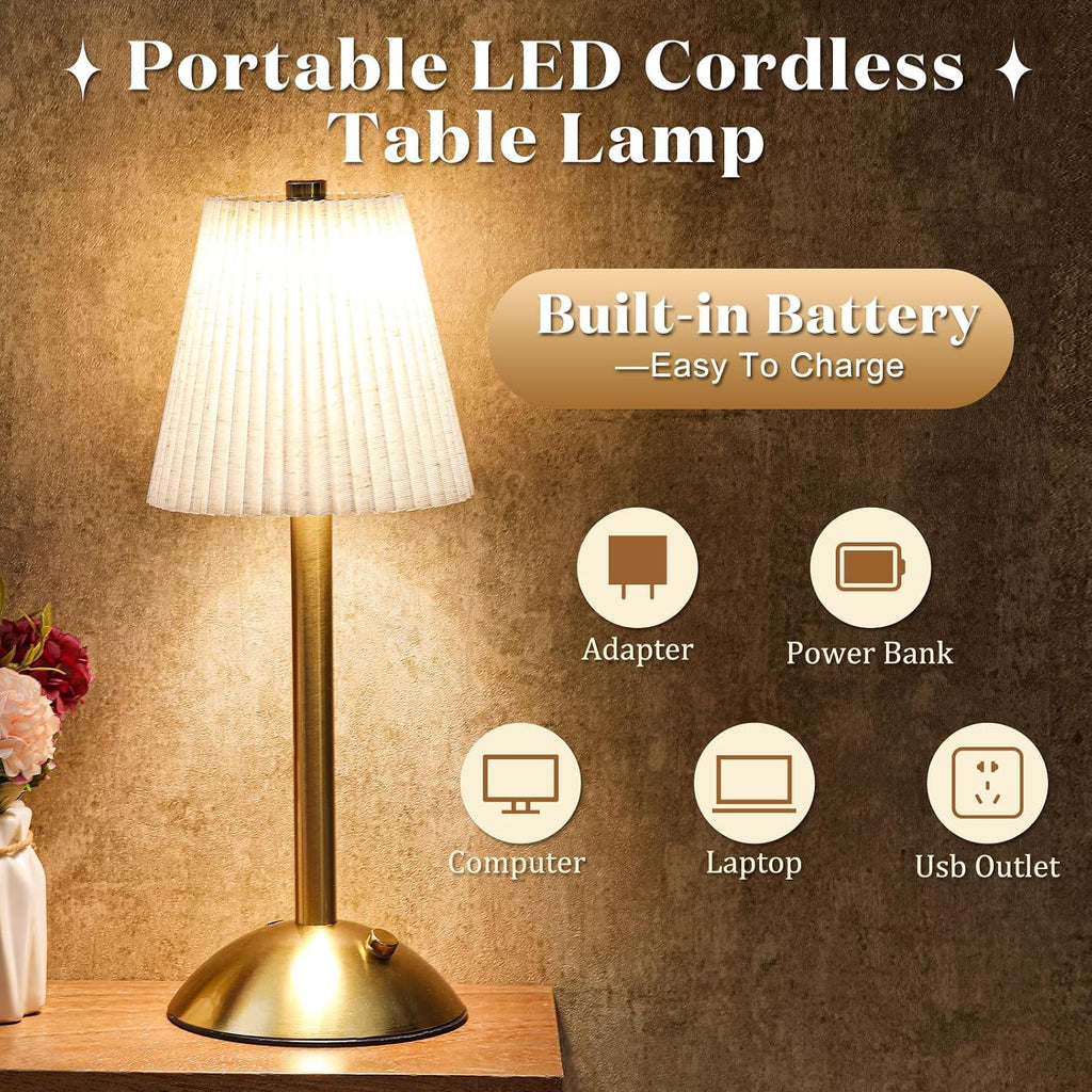 Liliful 2 Pcs Cordless Table Lamp Rechargeable Touch LED Small Gold Portable Battery Operated USB-c Desk Lamp 3 Color Dimmable for…