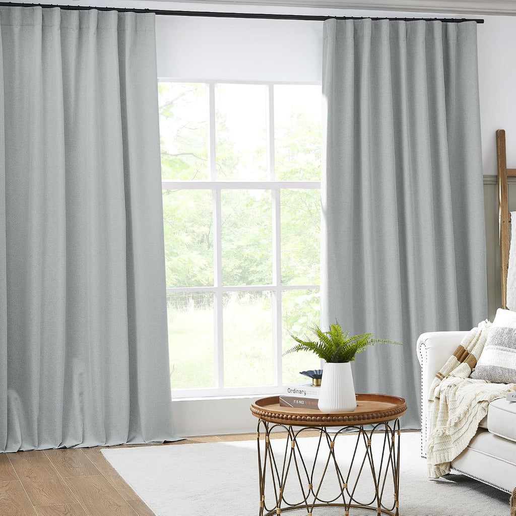 Keqiaosuocai 100% Blackout Window Curtain Panels, Back Tab Rod Pocket Hook Belt Pleated Look Curtains for Track System, Energy Efficient Dr…
