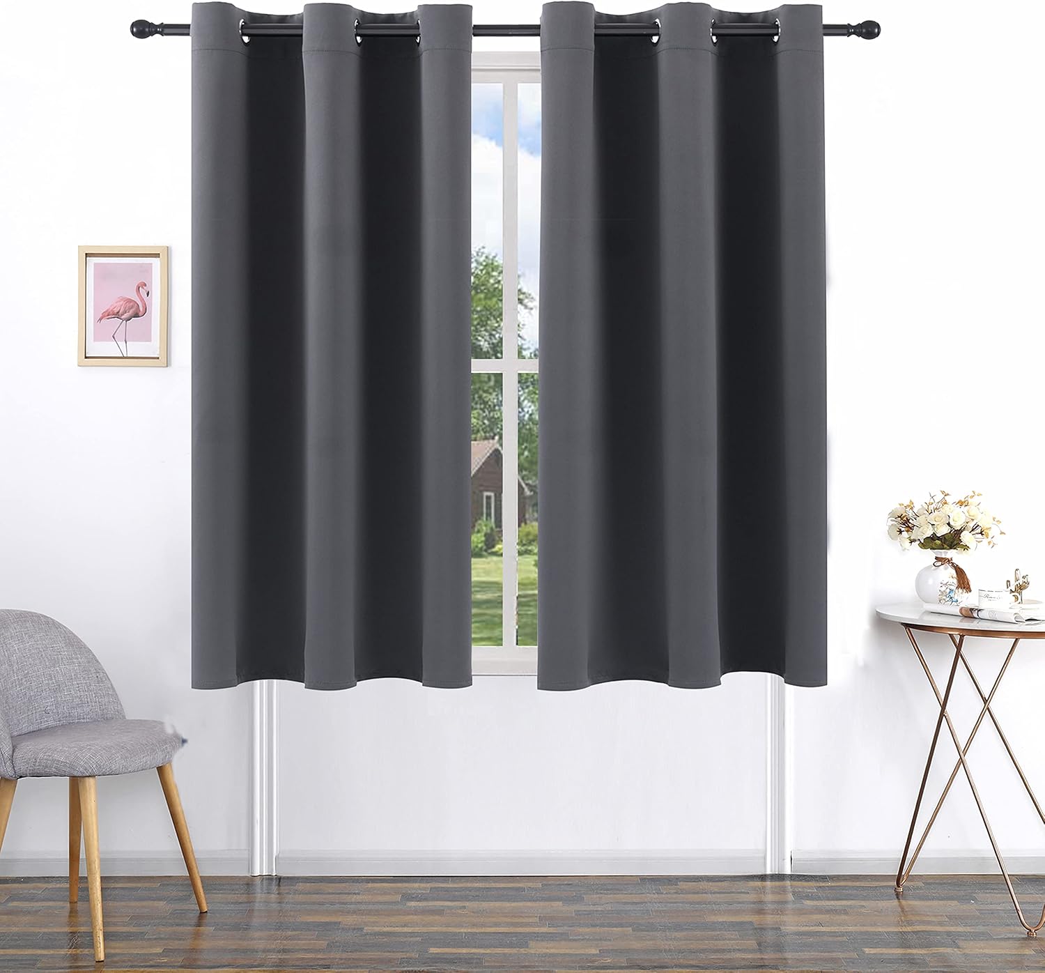 Pickluc Grey Blackout Curtain Panels with Grommet, Light Blocking Drapes for Bedroom, Thermal Insulated, Noise Reduction, Privacy Protectio…