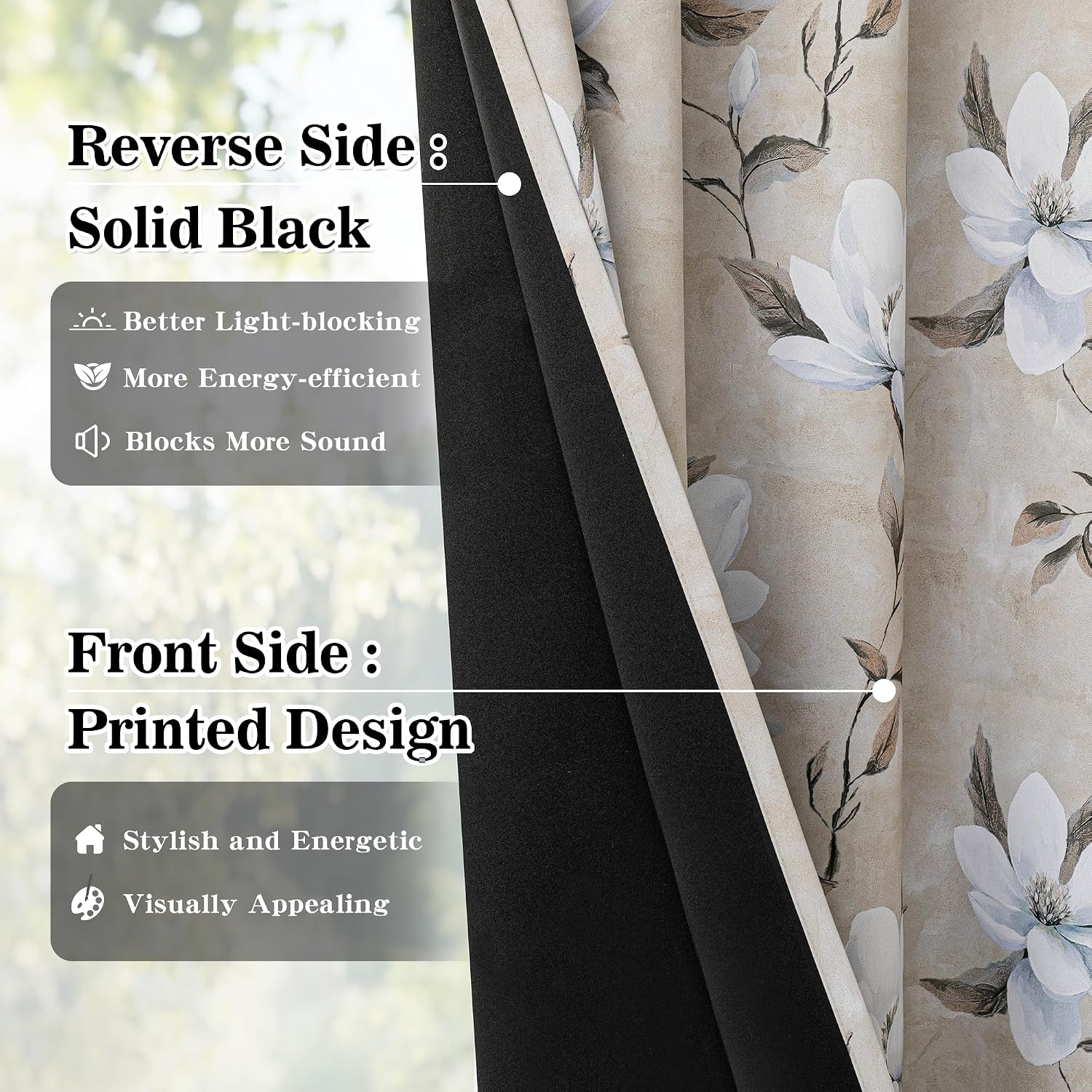 Myskyhome MYSKY HOME Floral Blackout Curtains 90 Inches Length 2 Panels Set - Black Out Thermal Insulated Privacy Protect Modern Spring Flo…
