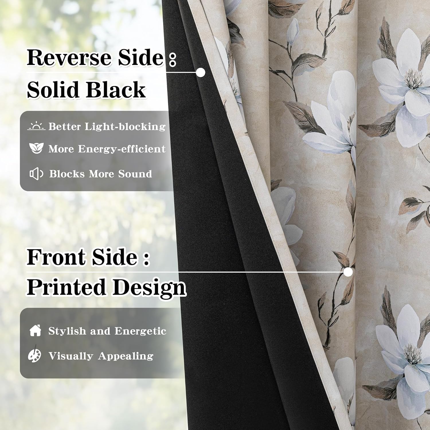 Myskyhome MYSKY HOME 95% Floral Boho Blackout Curtains 84 Inches Long 2 Panels Set for Living Room - Thermal Insulated Energy Efficient Whi…