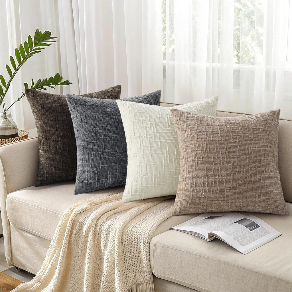 decorUhome Oatmeal Chenille Throw Pillow Covers 20x20 Set of 2 Textured Soft Cozy Slubby Couch Pillow Covers Modern Farmhouse Boho Decorati…