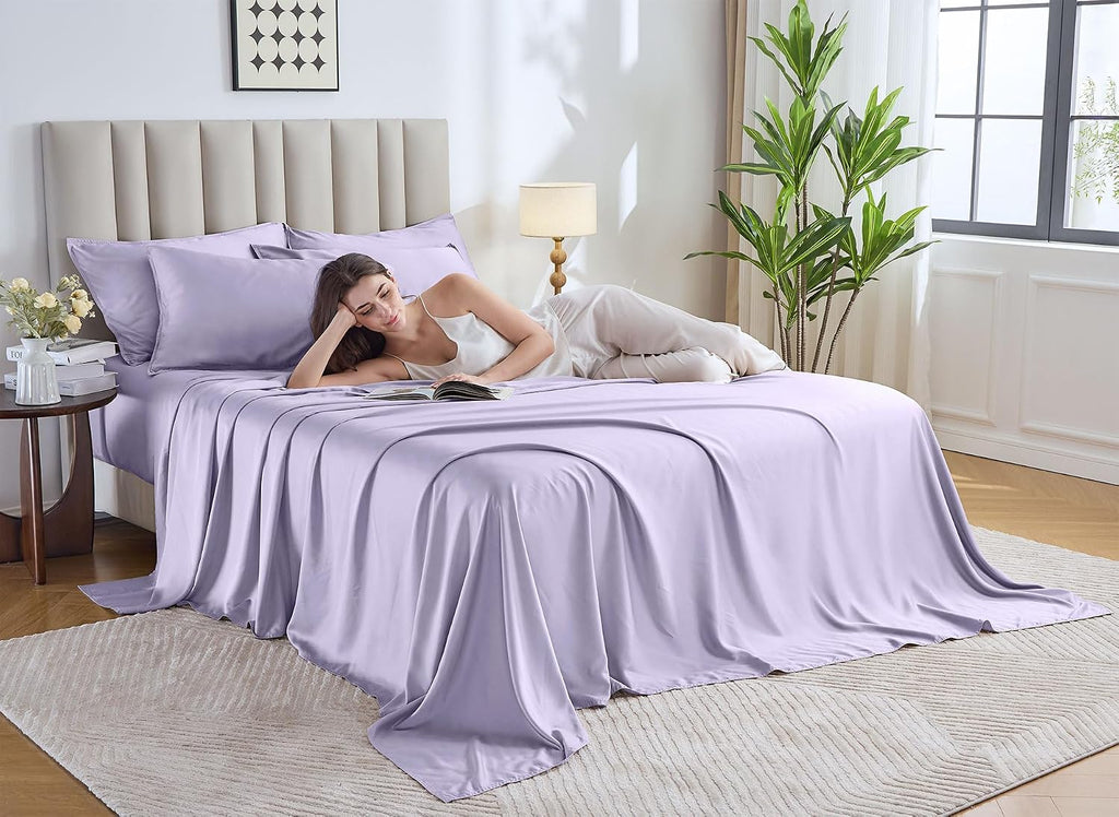 PureBamboo Pure Bamboo Queen Sheets, Genuine 100% Organic Viscose Derived from Bamboo Bed Sheet Set, Luxuriously Soft & Cooling, Double Sti…