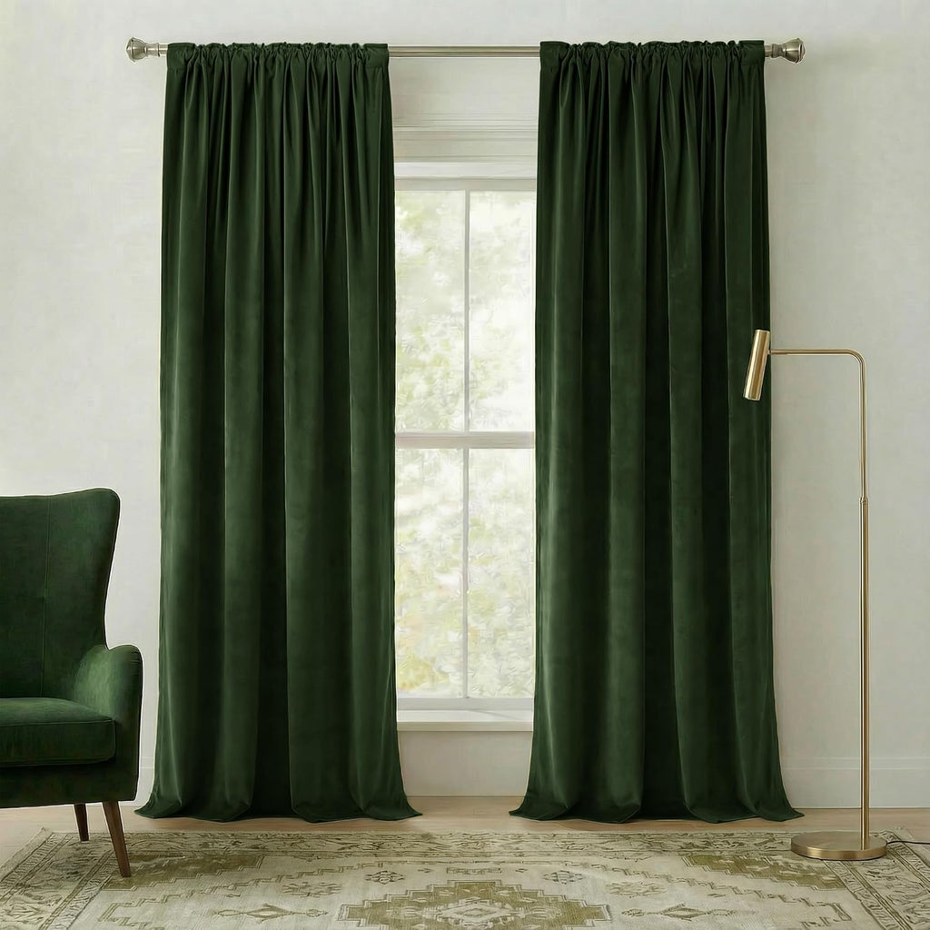 Nicetown Blackout Olive Green Velvet Christmas Curtains for Home Decor, Rod Pocket & Back Tab Room Darkening Window Treatments Thermal Drap…