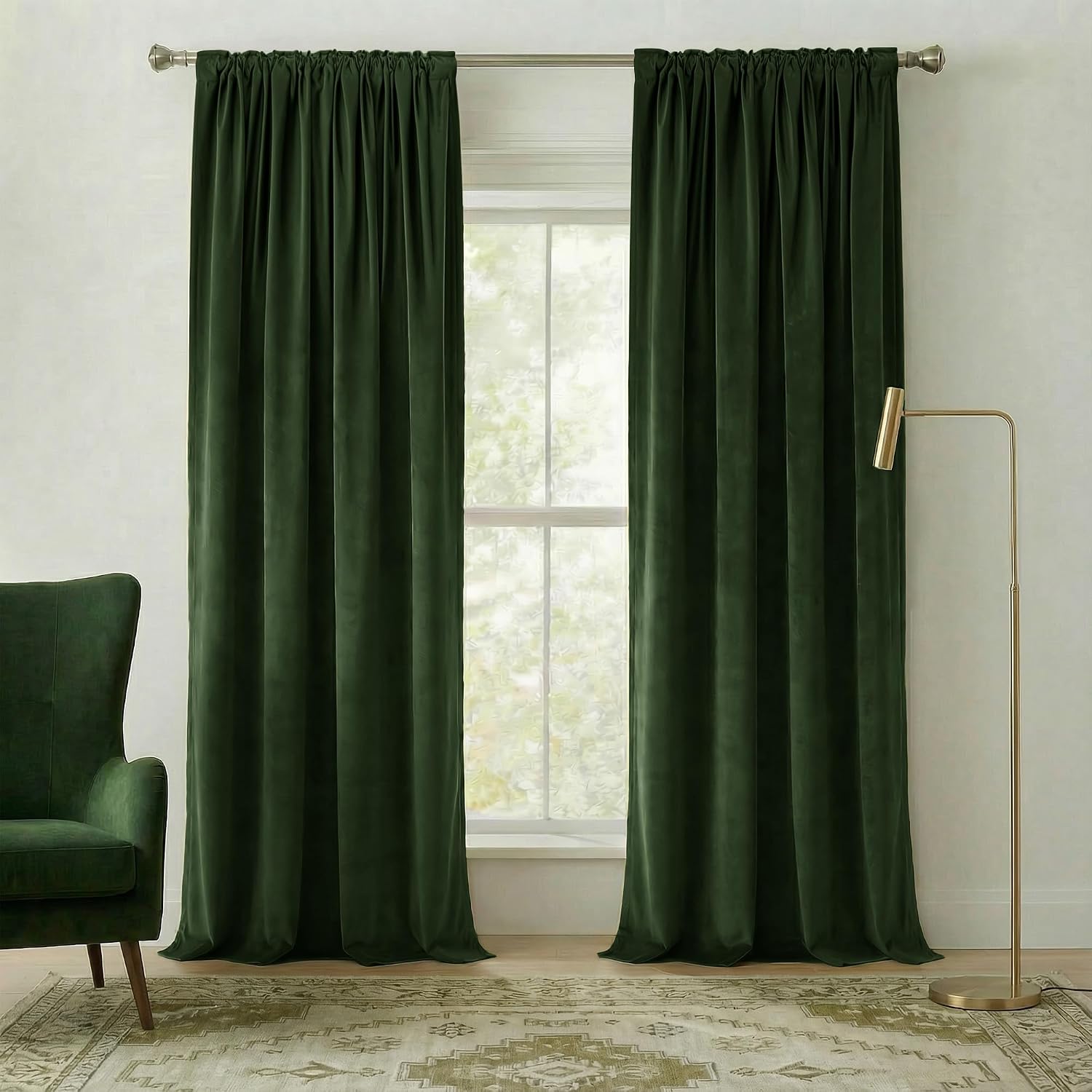 Nicetown Olive Green 108 inch Long Velvet Curtains, Rod Pocket & Back Tab Luxury Blackout Curutains Thermal Window Treatments for Bedroom/L…