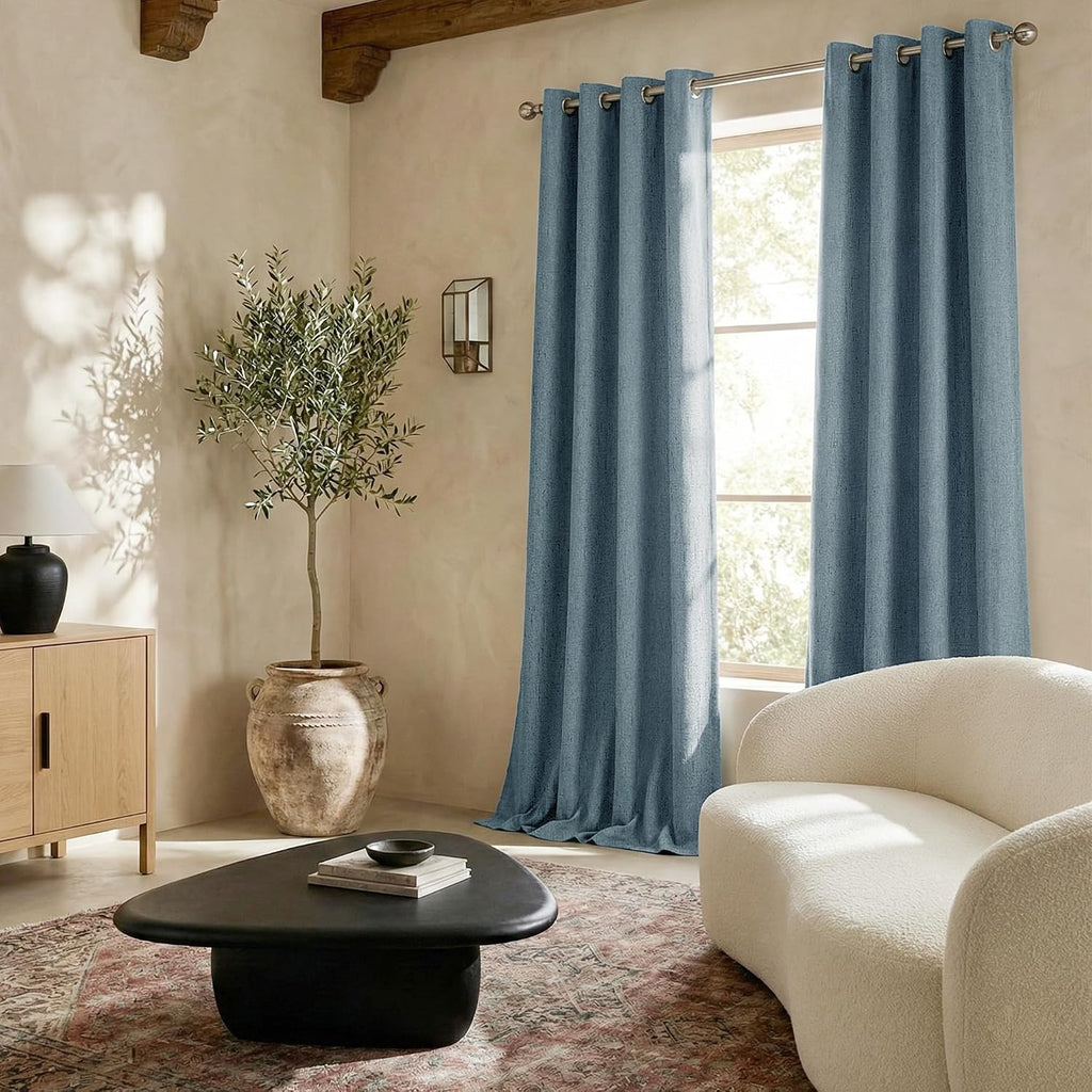 Nicetown Linen 100% Blackout Stone Blue Curtains for Bedroom White Liner Composite, Grommet Thermal Drapes Home Decor Window Treatments for…