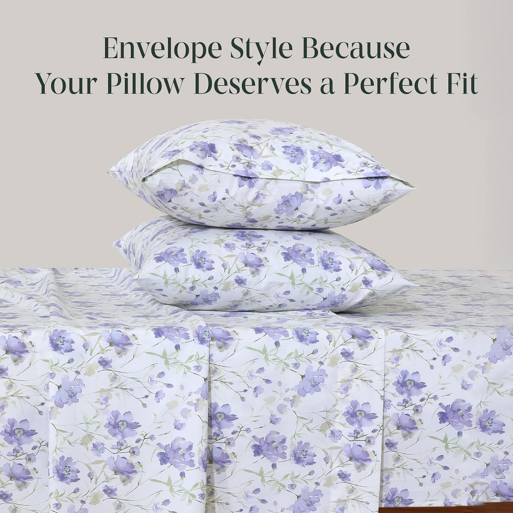 FEATHER & STITCH NEW YORK 100% Cotton 2 Piece Queen Pillow Cases, 300TC Ultra-Soft Pillowcases with Envelope Closure, Wrinkle- Fade…