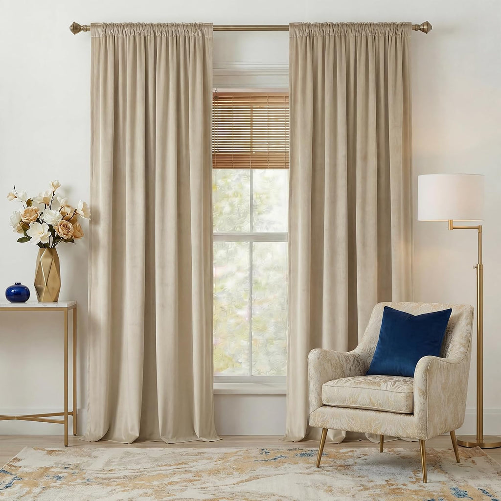 Nicetown Cream Velvet Curtains 84 inches Long for Bedroom, Rod Pocket & Back Tab Luxury Home Decor Heavyweight Room Darkening Window Treatm…