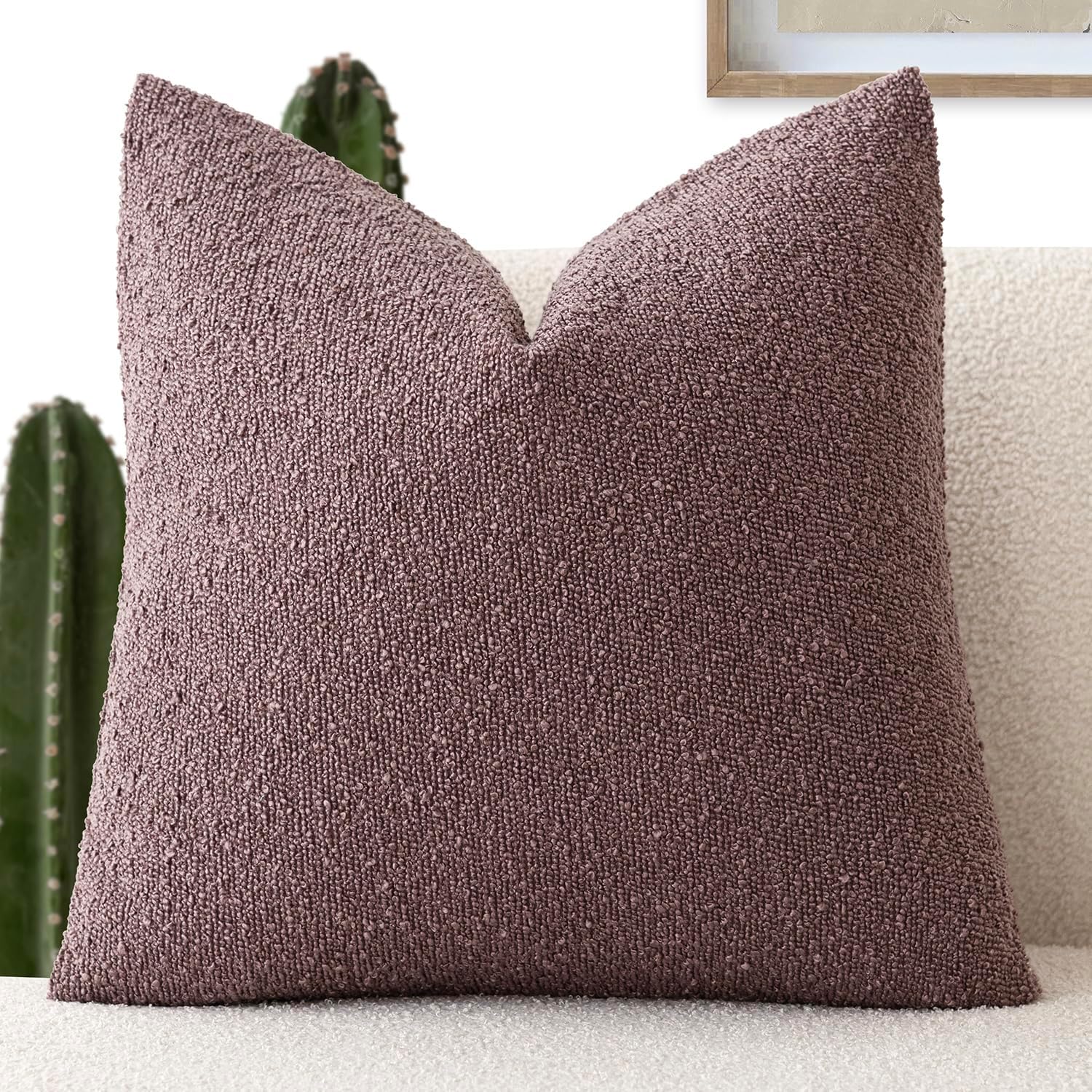 Foindtower Decorative Textured Boucle Throw Pillow Covers Accent Solid Pillow Cases Neutral Soft Cozy Couch Cushion Case for Chair Sofa…