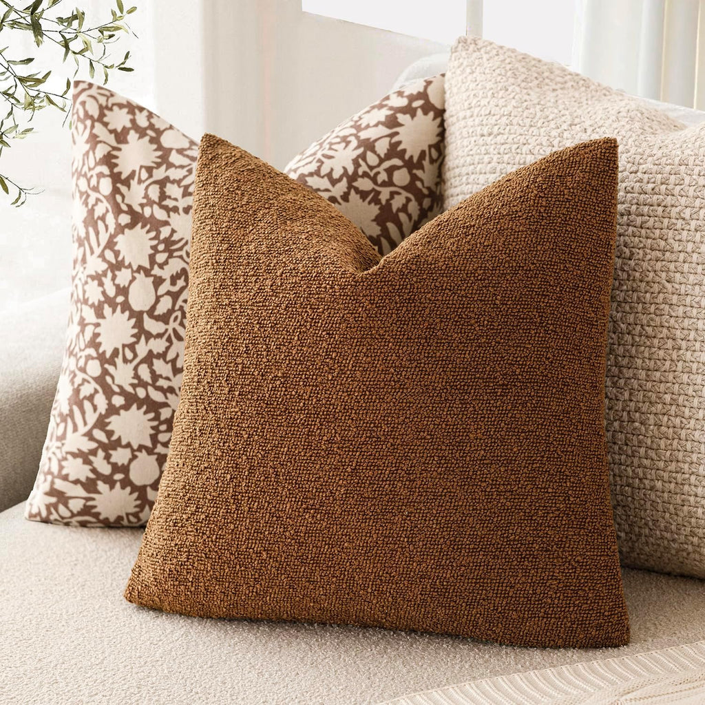 Foindtower Decorative Textured Boucle Throw Pillow Covers Accent Solid Pillow Cases Neutral Soft Cozy Couch Cushion Case for Chair Sofa…
