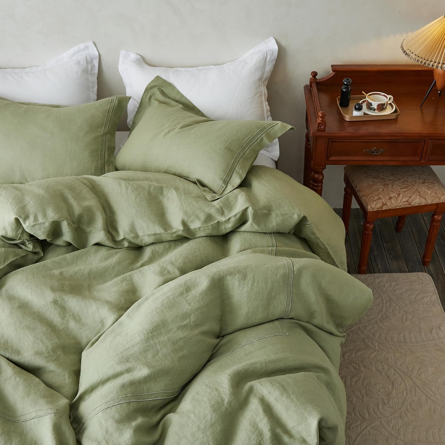 Simple&Opulence 100% Washed Linen Duvet Cover Set 68"x86" - 2 Pieces Soft Farmhouse Comforter Set Double Embroidered with Button Closure…