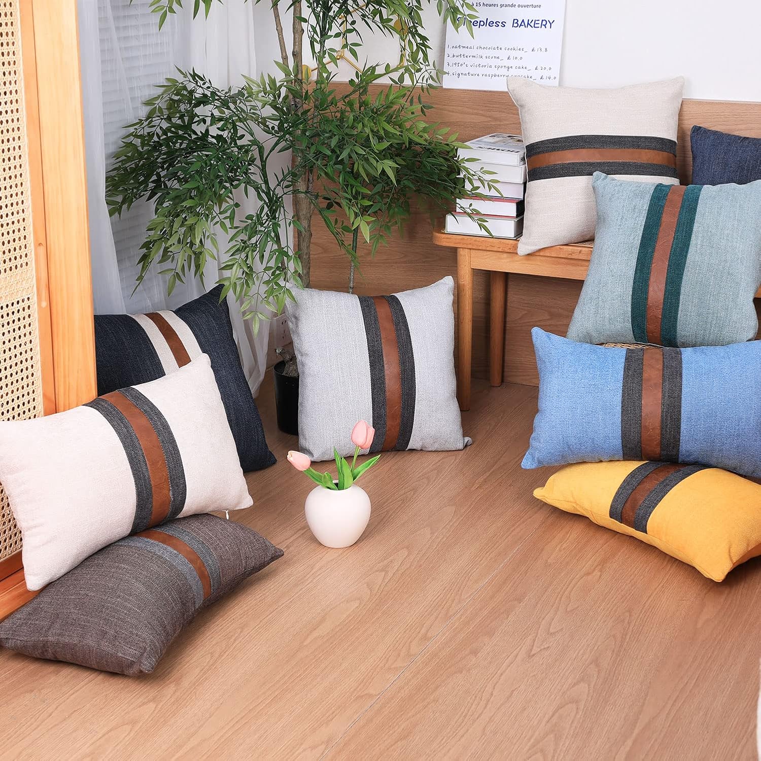 Farmhouse Decorative Outdoor Throw Pillow Covers for Couch Sofa Bed Brown Faux Leather Accent Pillow Cover Modern Decor Pillow Case 12 x…