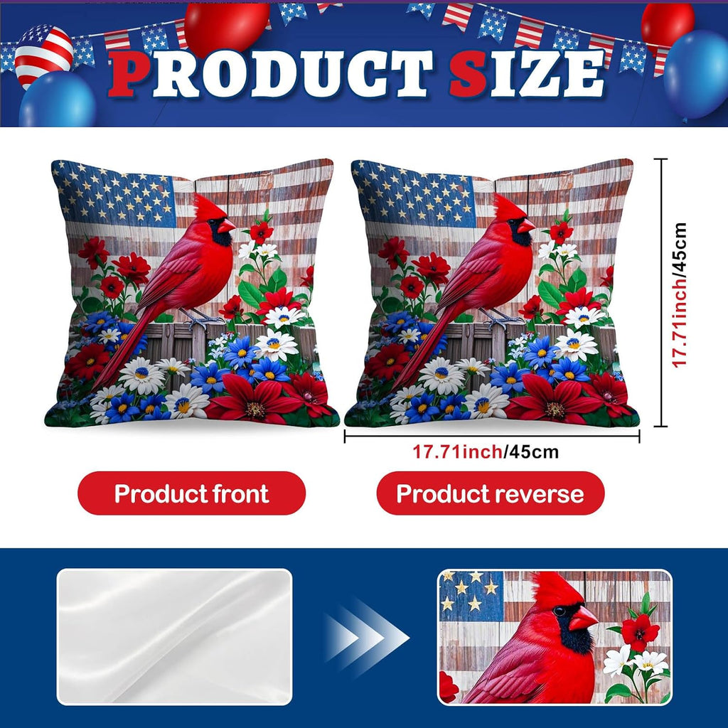 BlissYard Patriotic Cardinal Pillow Covers 18x18 Set of 2 American Flag Throw Pillow Covers 4th of July Decorative Pillow Covers Satin…
