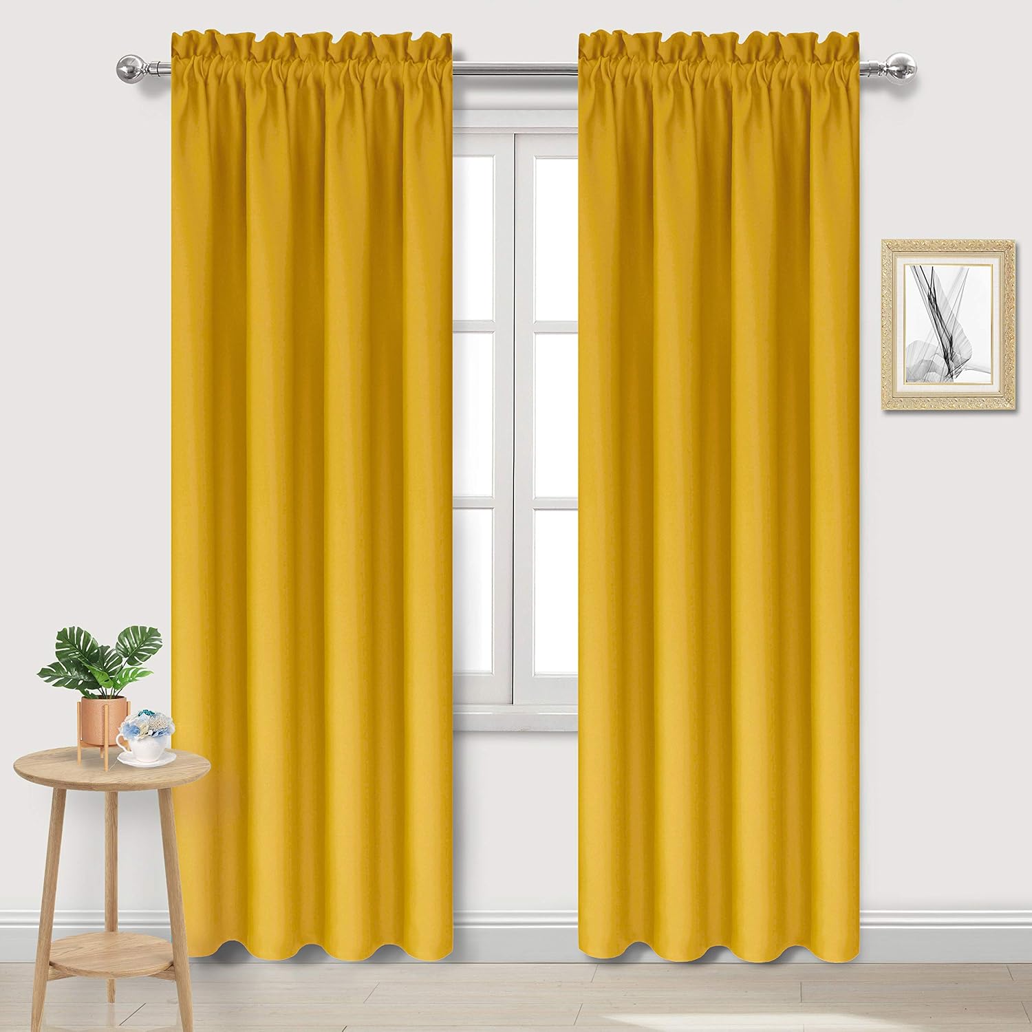 Dwcn Blackout Curtains Room Darkening Thermal Insulated Bedroom Curtains Window Curtain Panels, 38 x 84 inches Long, Set of 2 Yellow Rod Po…