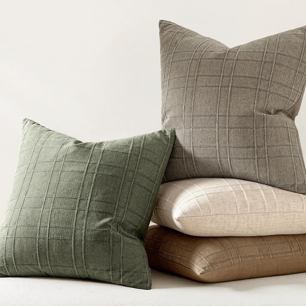 Miulee Decorative Linen Check Euro Shams Throw Pillow Covers Neutral Farmhouse Vintage Spring Pillow Covers 22x22 Set of 2 Boho Modern Home…