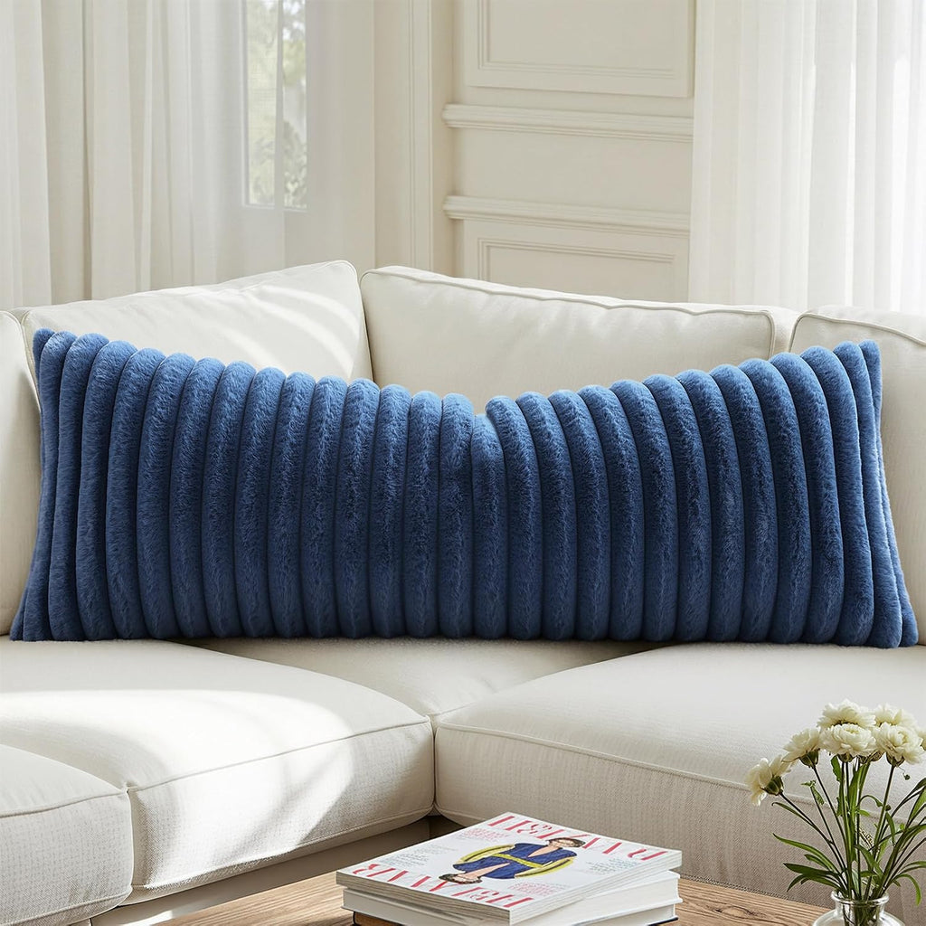 decorUhome Cozy Faux Fur Throw Pillow Covers 14x36 Set of 1 Decorative Soft Plush Striped Lumbar Modern Farmhouse Boho Couch Pillow Cases w…