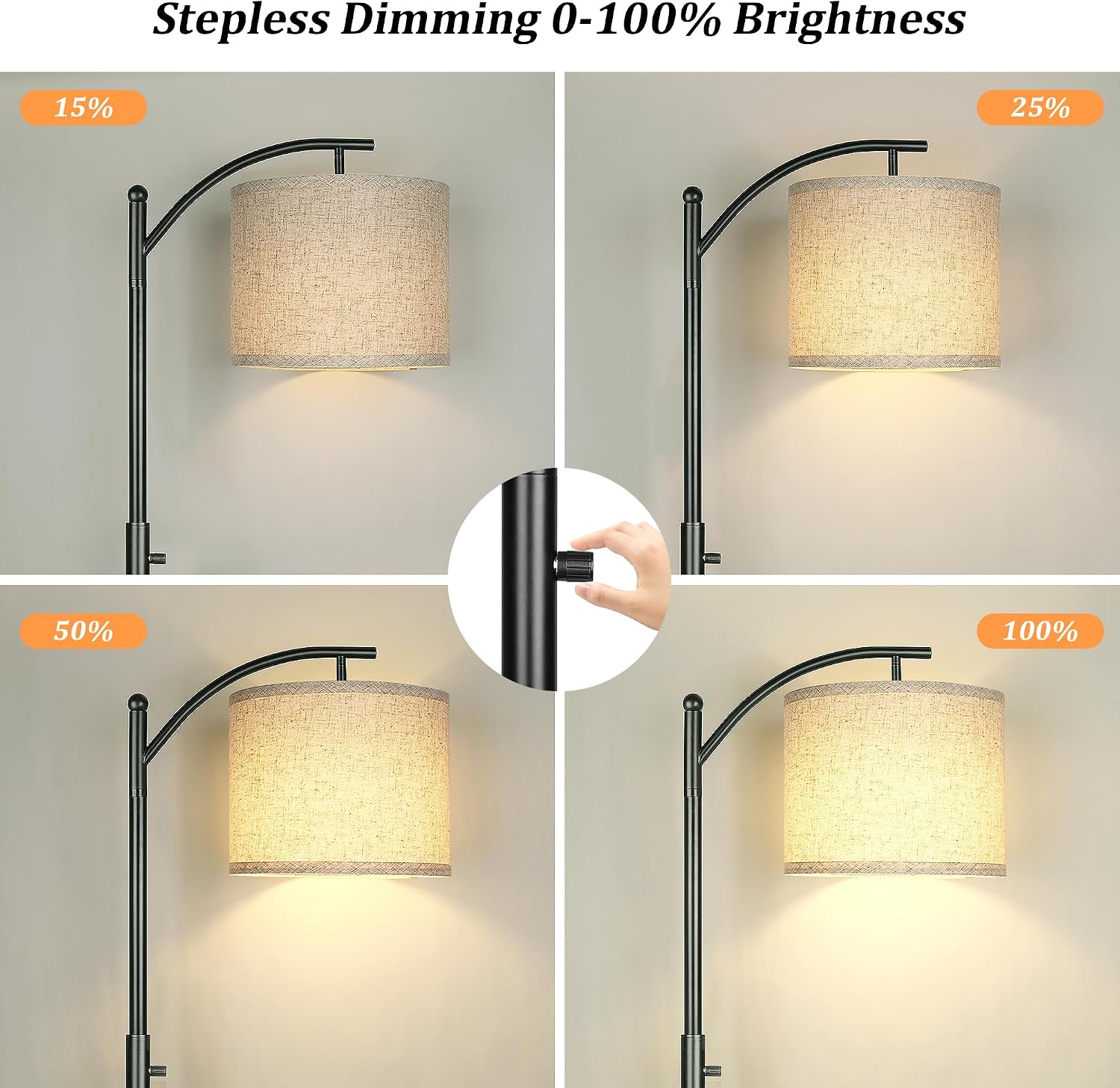 ROTTOGOON Dimmable Floor Lamp, Arc Floor Lamps for Living Room, Stepless Dimming Modern Standing Lamp with Linen Shade, Tall Lamp for…