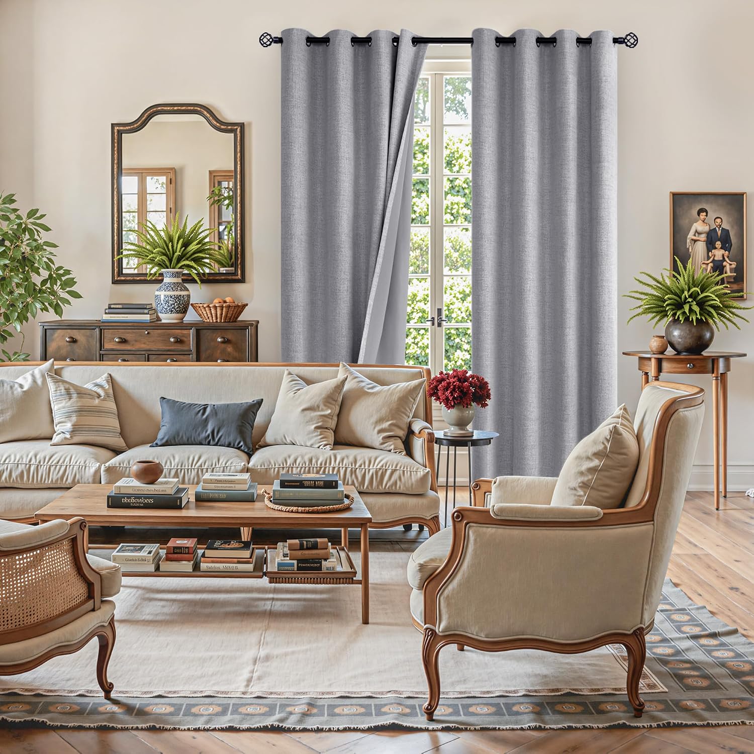 YoungsTex Grey Linen Blackout Curtains 80 Inches Long for Bedroom, Full Light Blocking Burlap Textured Drapes for Living Room Farmhouse The…