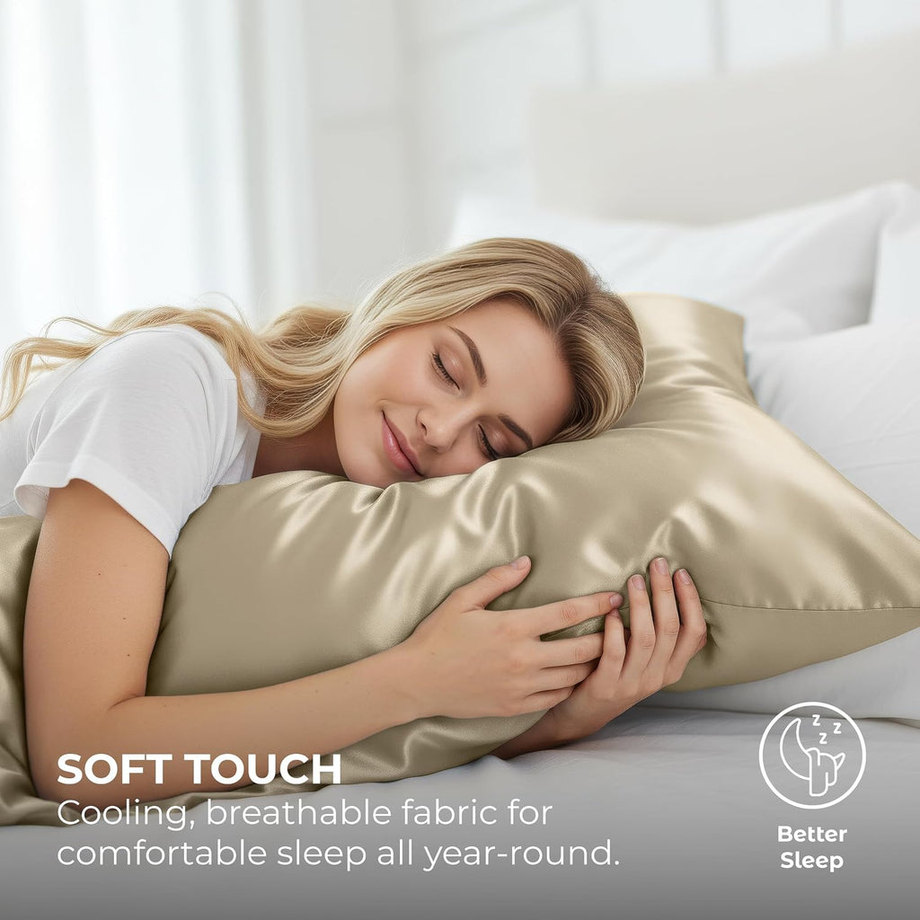 PureBedding Satin Pillowcase 2 Pack - Queen Size (20"x30", Champagne Gold) - Silky Pillow Cases for Hair and Skin - Satin Pillow Covers wit…
